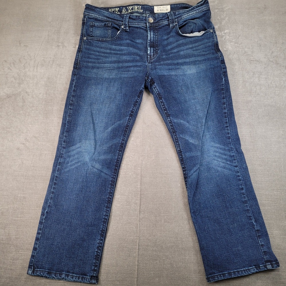 TK AXEL Mens Slim‎ Boot Jeans Dark Wash Actual Size 36 x 28 Denim Pants